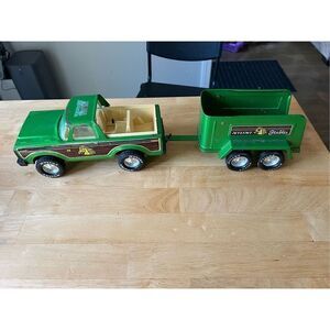 Vintage Nylint Green Farm Pickup Truck Trailer 7”
